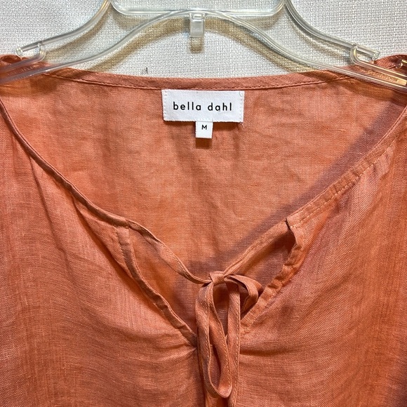 Bella Dahl Linen Cropped Neck Tie Long Sleeve Pullover Top Size Medium Beachy - Picture 2 of 9